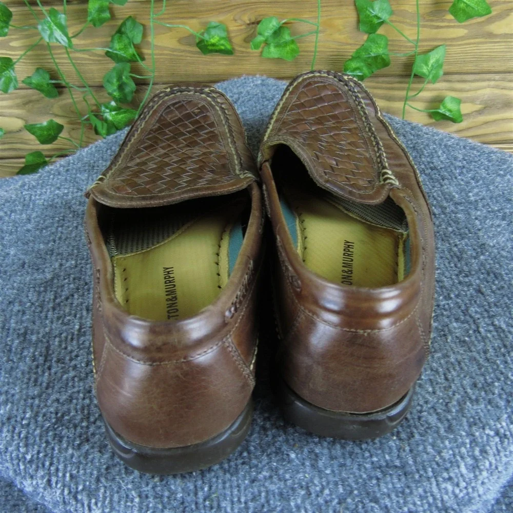 Johnston & Murphy Men Weave Loafer Brown Leather Size 11 Medium Gently Used 2025